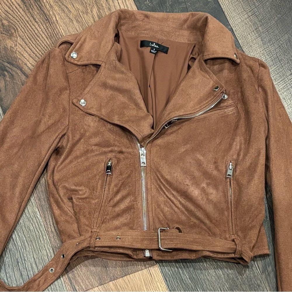 Lulu's Brown Faux Suede  Moto Jacket in size small